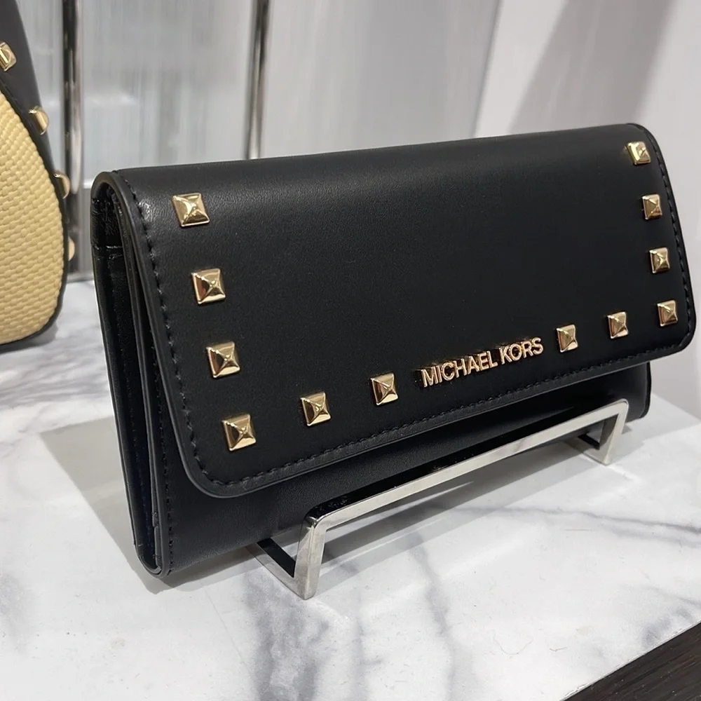 MICHAEL KORS JET SET TRAVEL LADY LARGE TRIFOLD  NON-LEATHER VEGAN WALLET 
BLACK - Picture 16 of 16